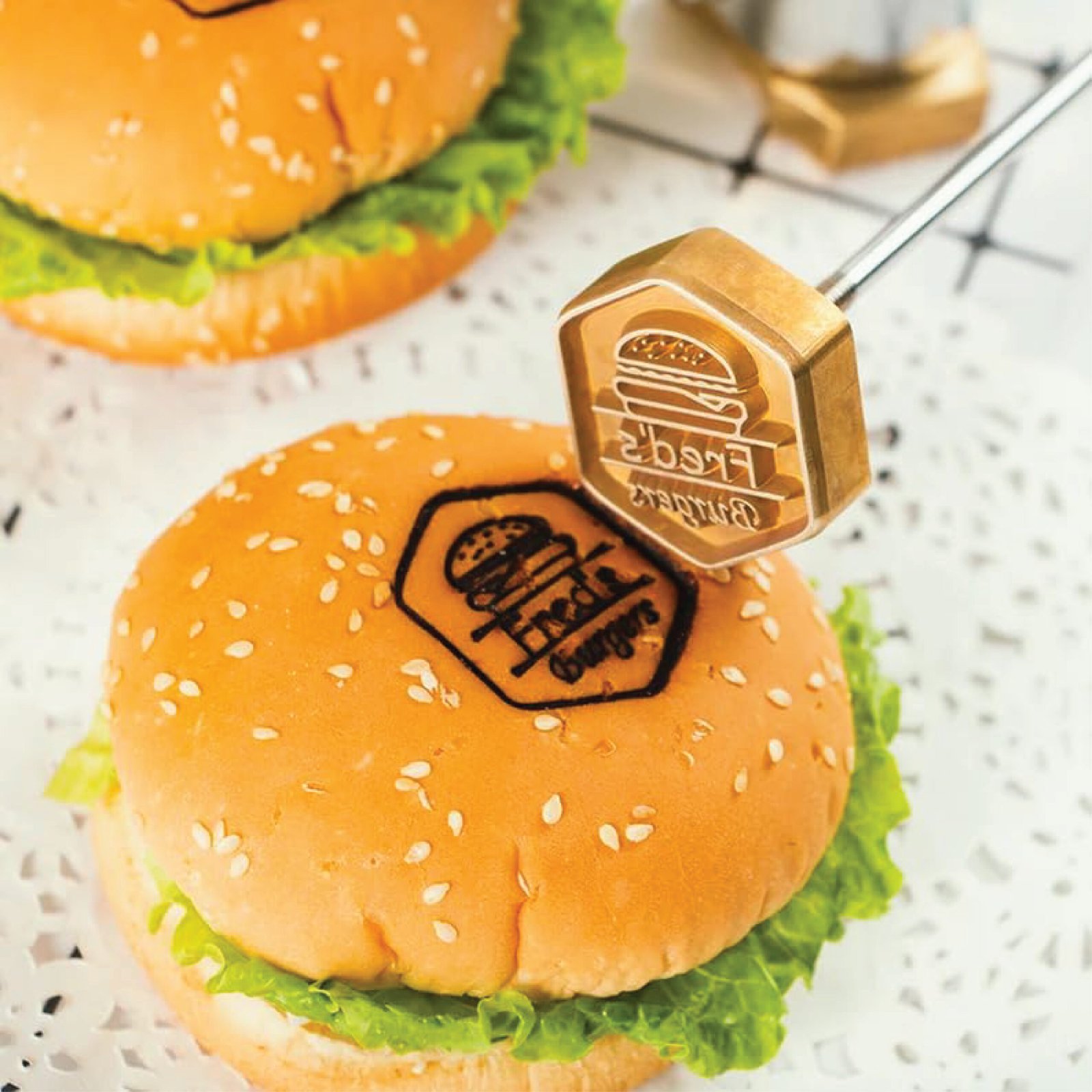 burger branding heat stamp Dubai - food safe brass branding iron for buns and burgers UAE